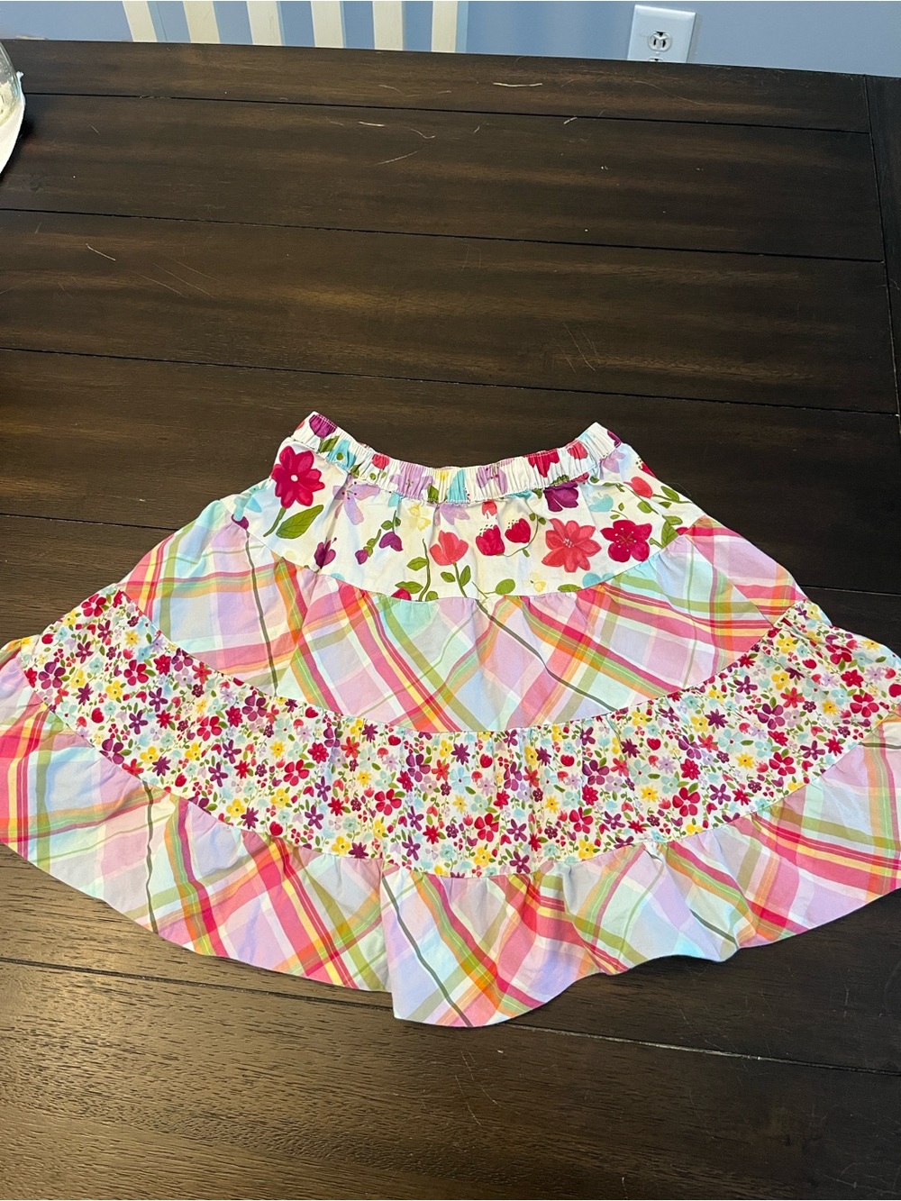 Crazy 8 Girls Pink Plaid & Floral Tiered Skirt